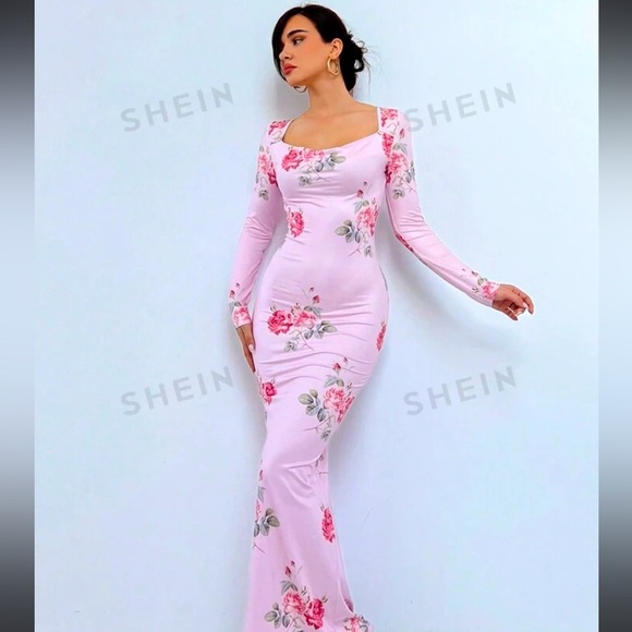 SHEIN Floral Sweetheart bodycon dress - Picture 1 of 7